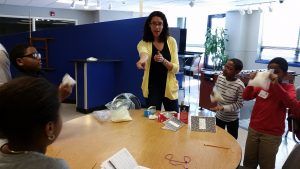 Laura Yunes teaching the ice cream in a bag experiment